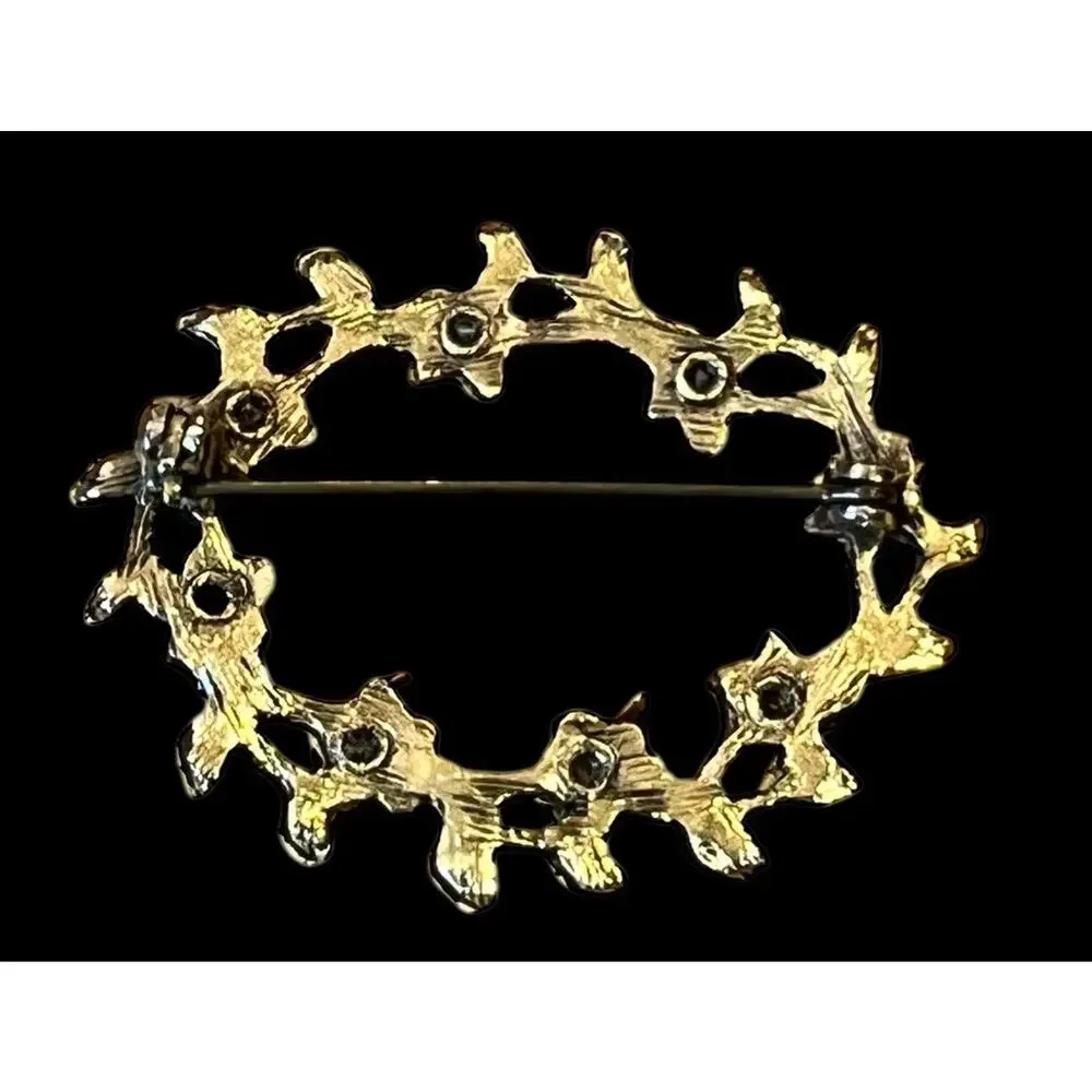 Vtg Oval Faux Pearl Brooch Pin Gold Tone 1.75” Leaves Delicate